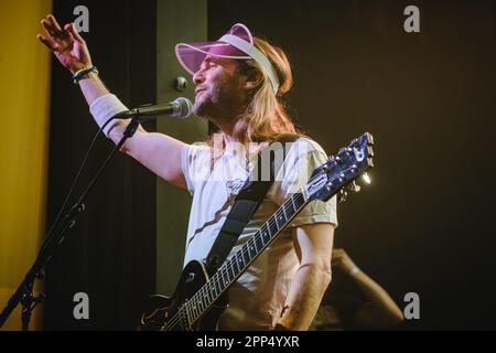 Bern, Switzerland. 21st Apr, 2023. The German indie rock band Sportfreunde Stiller performs a live concert at Bierhübeli in Bern. Here singer and musician Peter Brugger is seen live on stage. (Photo Credit: Gonzales Photo/Alamy Live News Stock Photo