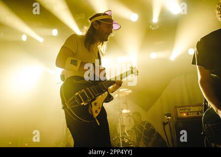 Bern, Switzerland. 21st Apr, 2023. The German indie rock band Sportfreunde Stiller performs a live concert at Bierhübeli in Bern. Here singer and musician Peter Brugger is seen live on stage. (Photo Credit: Gonzales Photo/Alamy Live News Stock Photo