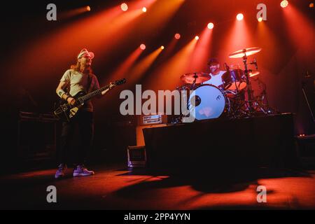Bern, Switzerland. 21st Apr, 2023. The German indie rock band Sportfreunde Stiller performs a live concert at Bierhübeli in Bern. Here singer and musician Peter Brugger is seen live on stage with drummer Florian Weber. (Photo Credit: Gonzales Photo/Alamy Live News Stock Photo