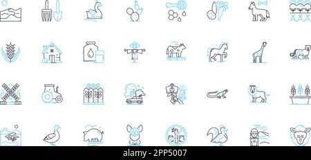 Agronomy linear icons set. Harvest, Irrigation, Fertilization, Cultivation, Soil, Crop, Tillage line vector and concept signs. Planting,Pest,Weed Stock Vector