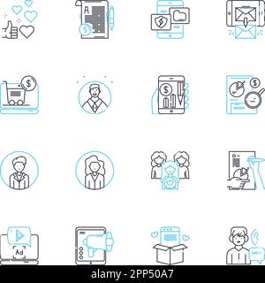 Electronic content linear icons set. Digital, Multimedia, Interactive, Online, Virtual, Downloadable, Animated line vector and concept signs Stock Vector