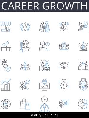 Career growth line icons collection. Professional development, Personal success, Job advancement, Employment progress, Work evolution, Occupational Stock Vector