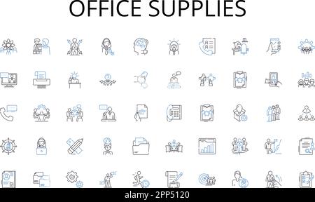 Office supplies line icons collection. Tourism, Accommodation, Service, Guest, Dining, Hospitality, Resort vector and linear illustration. Traveller Stock Vector