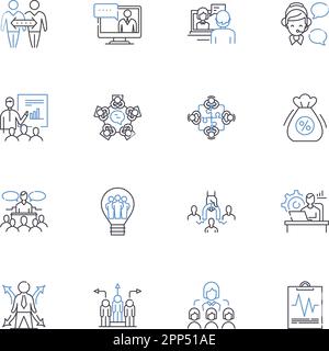 Skillset allocation line icons collection. Competency, Resources, Specialization, Proficiency, Capacity, Talent, Know-how vector and linear Stock Vector