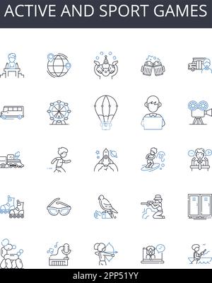 Active and sport games line icons collection. Dominance, Power, Elite, Authority, Superiority, Hegemony, Leadership vector and linear illustration Stock Vector