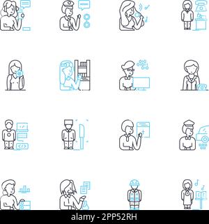 Manager linear icons set. Leadership, Decision-making, Strategy, Communication, Vision, Responsibility, Organization line vector and concept signs Stock Vector