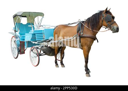 Die cut of carriages pulled by a horses on white isolated. Stock Photo