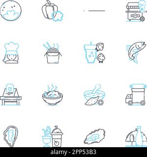 Nourishment field linear icons set. Nutrients, Greens, Proteins, Superfoods, Carbohydrates, Vitamins, Minerals line vector and concept signs Stock Vector