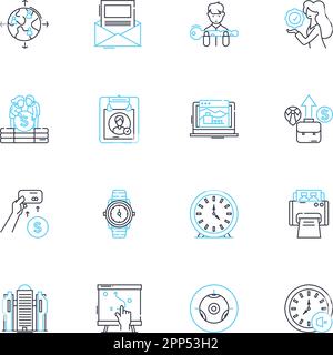 School building linear icons set. Classroom, Auditorium, Gymnasium, Cafeteria, Library, Playground, Hallway line vector and concept signs. Lockers Stock Vector