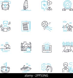 Winter sports linear icons set. skiing, snowboarding, sledding, ice-skating, hockey, figure-skating, snowshoeing line vector and concept signs Stock Vector