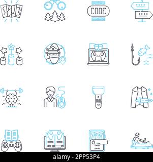 Telecommuting option linear icons set. Flexibility, Remote, Work-from-home, Distance, Virtual, Wifi, Productivity line vector and concept signs Stock Vector