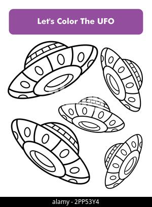 UFO Coloring Book Page In Letter Page Size Children Coloring Worksheet Premium Vector Element Stock Vector