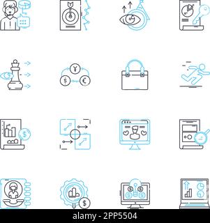 Email advertising linear icons set. Newsletter, Spam, Campaign, Database, Subscriber, Opt-in, Conversion line vector and concept signs. CTR,Open rate Stock Vector