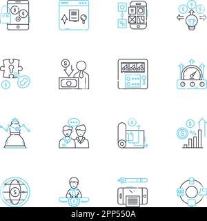 My management training linear icons set. Leadership, Communication, Organization, Planning, Delegation, Motivation, Decision-making line vector and Stock Vector