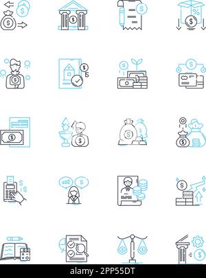 Equity trading linear icons set. Stocks, Trading, Market, Investments, Portfolio, Assets, Risk line vector and concept signs. Return,Bull,Bear outline Stock Vector