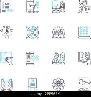 Cyber education linear icons set. Security, Technology, Online, Learning, Privacy, Cybersecurity, Internet line vector and concept signs. digital Stock Vector