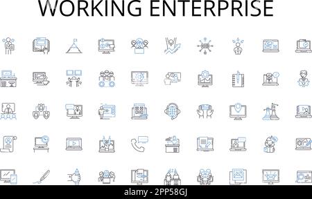 Working enterprise line icons collection. Design, Content, Navigation, Layout, Mobile-friendly, User-friendly, Responsive vector and linear Stock Vector