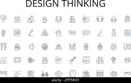 Design thinking line icons collection. Algorithm, Artificial Intelligence, Big Data, Coding, Compiler, Cybersecurity, Data Mining vector and linear Stock Vector