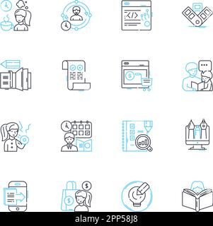 Financial compliance linear icons set. Regulation, Compliance, Auditing, Policy, Law, Risk, Governance line vector and concept signs. Accountability Stock Vector