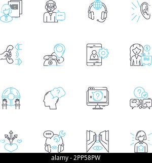 Assistance program linear icons set. Support, Aid, Help, Outreach, Veterans, Homelessness, Poverty line vector and concept signs. Relief,Resources Stock Vector