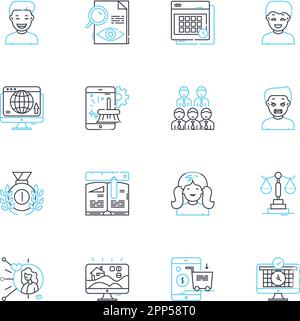 Assembly partners linear icons set. Collaboration, Integration, Manufacturing, Partnership, Compnts, Procurement, Supply line vector and concept signs Stock Vector