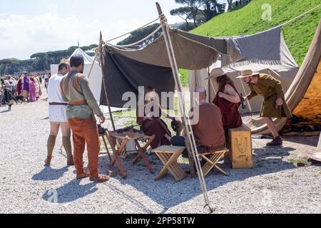 Rome, Italy. 21st Apr, 2023. Revisitation of an ancient Roman castrum inside the Circus Maximus in Rome (Credit Image: © Matteo Nardone/Pacific Press via ZUMA Press Wire) EDITORIAL USAGE ONLY! Not for Commercial USAGE! Stock Photo