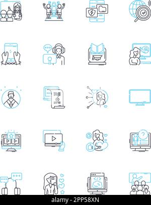 Vlogger linear icons set. Lifestyle, Travel, Beauty, Adventure, Foodie, Fitness, Motivation line vector and concept signs. Education,Entertainment Stock Vector