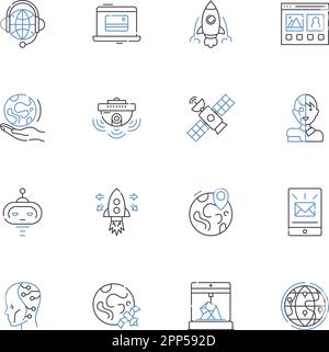Technology innovation line icons collection. Disruption, Automation, Virtuality, Omnichannel, Robotics, Augmentation, Cryptography vector and linear Stock Vector
