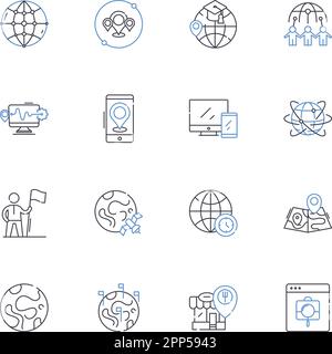 Geotagging line icons collection. Location, Mapping, Coordinate, GPS, Tagging, Navigation, Positioning vector and linear illustration. Geolocation Stock Vector