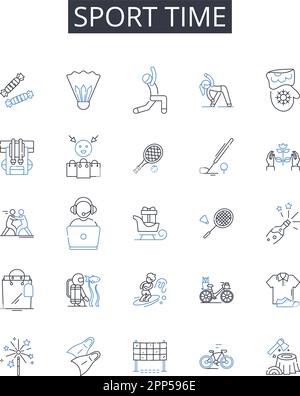 Sport time line icons collection. Pastime, Athleticism, Games, Recreation, Exercise, Leisure, Activity vector and linear illustration. Amusement Stock Vector