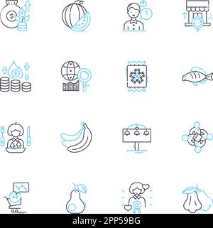 Auction sites linear icons set. Bidding, Deals, Auctier, Lot, Bidder, Winning, Reserve line vector and concept signs. Hammer,Auctioning,Sale outline Stock Vector
