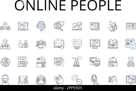 Online people line icons collection. Digital citizens, Internet users, Cyber populace, Web audience, Virtual community, Netizens, Online folks vector Stock Vector