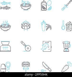 Pizza Parlor linear icons set. Toppings, Dough, Cheese, Delivery, Pepperoni, Menu, Crust line vector and concept signs. Garlic,Sausage,Oven outline Stock Vector