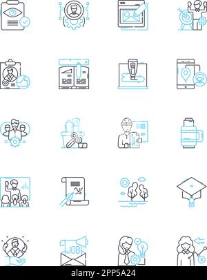 Recruitment Strategy linear icons set. Recruitment, Hiring, Talent, Selection, Strategy, Candidate, Evaluation line vector and concept signs Stock Vector