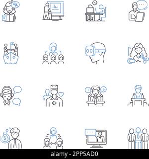 Labor line icons collection. Work, Employment, Occupation, Industry, Career, Job, Trade vector and linear illustration. Craftsmanship,Skilled,Manual Stock Vector
