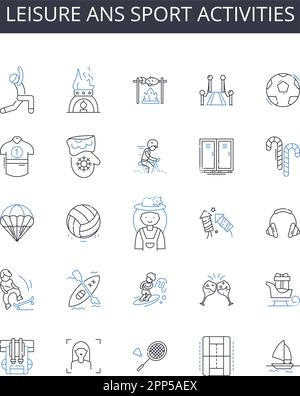 Leisure ans sport activities line icons collection. SEO, PPC, Social media, Analytics, Content, Branding, Strategy vector and linear illustration Stock Vector