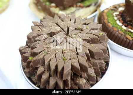 Chocolate halva on plate in a shop Stock Photo