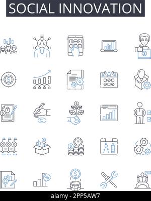 Social innovation line icons collection. Coaching, Learning, Nurture, Progress, Improvement, Skills, Growth vector and linear illustration. Flourish Stock Vector