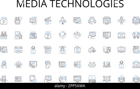 Media technologies line icons collection. Listening, Speaking, Writing, Articulate, Persuasion, Clarity, Empathy vector and linear illustration Stock Vector