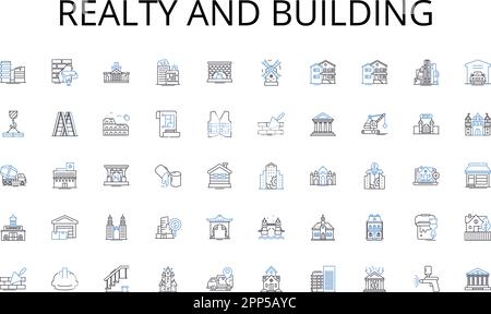 Realty and building line icons collection. HTML, CSS, JavaScript, PHP, Python, Ruby, Java vector and linear illustration. Nodejs,React,Angular outline Stock Vector