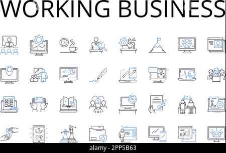 Working business line icons collection. Running company, Busy office, Operational enterprise, Functioning corporation, Productive workplace Stock Vector