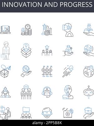 Innovation and progress line icons collection. Improvement, Advancement, Development, Modernization, Growth, Evolution, Change vector and linear Stock Vector