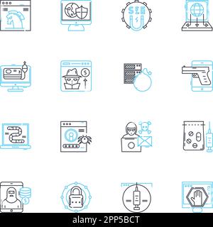 Scammers linear icons set. Deceptive, Fraudulent, Con artists, Imposters, Impersonators, Cheaters, Swindlers line vector and concept signs. Tricksters Stock Vector