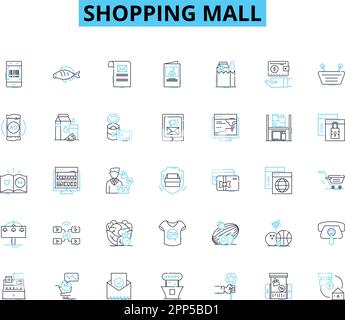 Shopping mall linear icons set. Retail, Mall, Shopping, Brands, Shops, Stores, Fashion line vector and concept signs. Trends,Deals,Sales outline Stock Vector