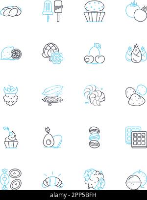 Harvesting linear icons set. Reaping, Gathering, Collecting, Harvest, Crops, Yield, Farming line vector and concept signs. Cultivation,Produce Stock Vector