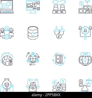 Commercial meltdown linear icons set. Recession, Bankruptcy, Collapse, Crisis, Austerity, Inflation, Debt line vector and concept signs. Unemployment Stock Vector