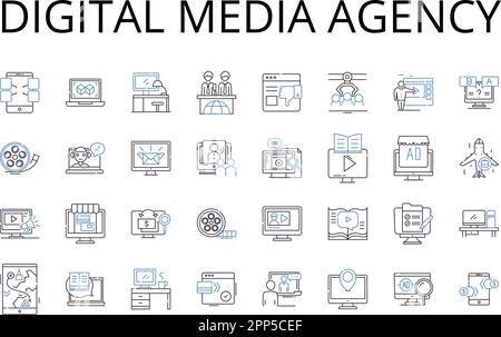 Digital media agency line icons collection. Creative studio, Marketing firm, Design agency, Advertising company, Branding agency, Communications firm Stock Vector