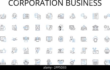 Corporation business line icons collection. Optimization, Heuristics, Computational, Parallelism, Machine Learning, Big Data, Clustering vector and Stock Vector