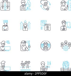 Life planning linear icons set. Goals, Ambition, Vision, Purpose, Direction, Objective, Aspiration line vector and concept signs. Strategy,Prospect Stock Vector