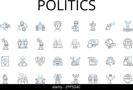 Politics line icons collection. Governmental affairs, Statecraft, Public affairs, Civic society, Political science, National interest, Public policy Stock Vector